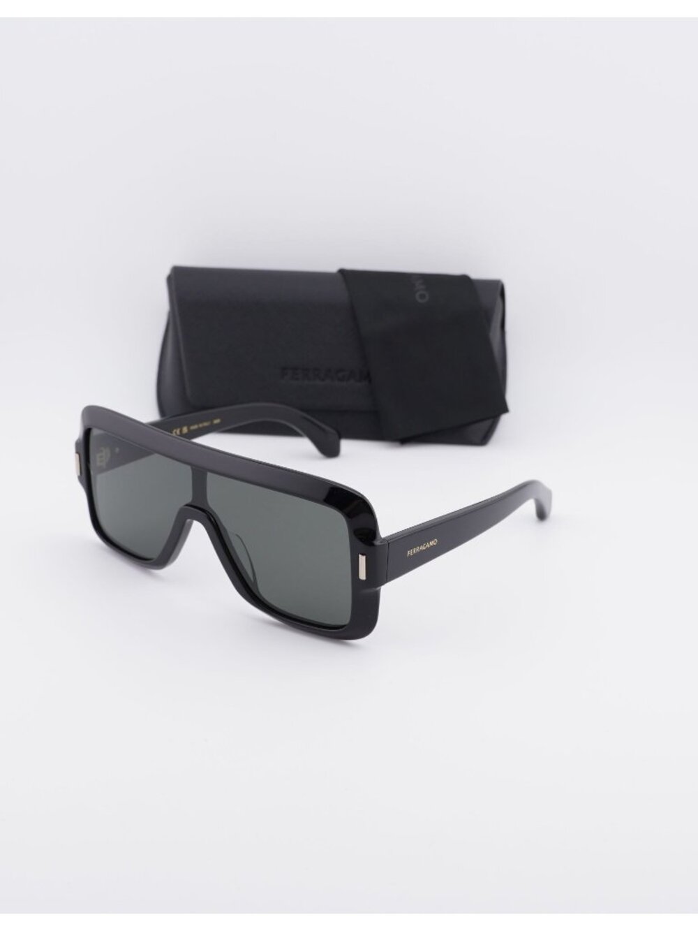 Salvatore Ferragamo SF2061SE 001 Sunglasses Black Shield Frame, Smoke Lenses
